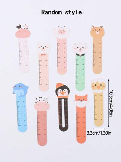 أدوات مكتبية ومدرسية 10 قطع / 20 قطعة / 50 قطعة إشارات للكتب ورقية بنمط حيوانات كرتونية جميلة، تحتوي على مسطرة صغيرة، 10 أنماط حيوانية، مناسبة لحفلة عيد الميلاد، الهدايا، المكافآت، عيد الأم، التخرج، بأنماط وألوان عشوائية