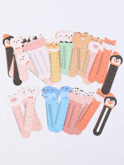 أدوات مكتبية ومدرسية 10 قطع / 20 قطعة / 50 قطعة إشارات للكتب ورقية بنمط حيوانات كرتونية جميلة، تحتوي على مسطرة صغيرة، 10 أنماط حيوانية، مناسبة لحفلة عيد الميلاد، الهدايا، المكافآت، عيد الأم، التخرج، بأنماط وألوان عشوائية