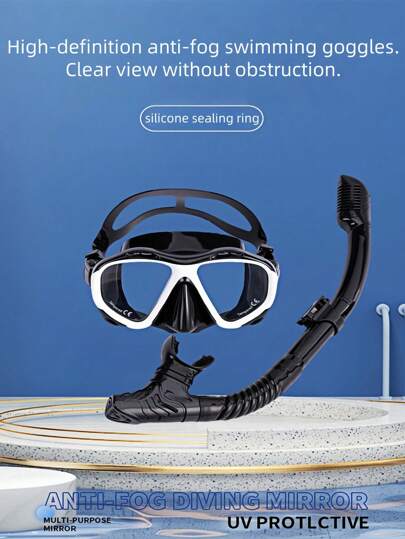 مجموعة معدات السنوركل: قناع السنوركل وأنبوب التنفس ، السنوركل الجاف ، نظارات سباحة مضادة للضباب والماء للرجال والنساء ، نظارات سباحة احترافية مع حماية من الأشعة فوق البنفسجية ، مناسبة للسفر الساحلي والمسابح والرياضات المائية