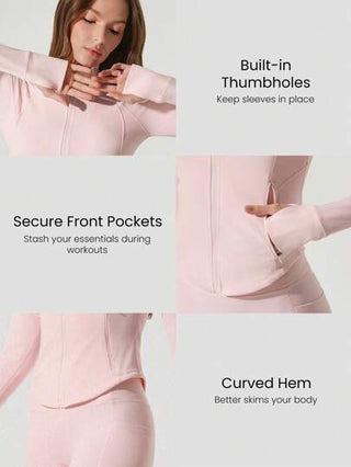 GLOWMODE جاكيت نشطة مع أكمام طويلة وجيوب سوستة 'FeatherFit™' تناسب الجسم قليلة التأثير مناسبة لليوغا والبيلاتس والنشاطات اليومية وصالات الجيم