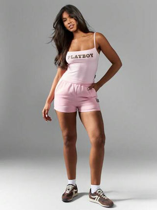 MISSGUIDED Missguided x Playboy توب رياضي أساسي خالي الأكمام مع شريط رفيع لوجو، ملابس صيفية استرخائية، لياقة بدنية، ملابس شارع، مثالي للتمارين الرياضية، ضروري للنادي الصحي
