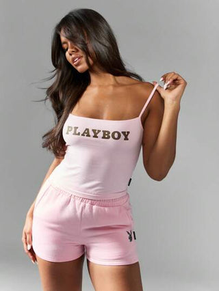 MISSGUIDED Missguided x Playboy توب رياضي أساسي خالي الأكمام مع شريط رفيع لوجو، ملابس صيفية استرخائية، لياقة بدنية، ملابس شارع، مثالي للتمارين الرياضية، ضروري للنادي الصحي