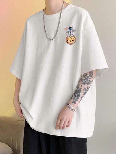 قميص رياضي قصير الأكمام بطبعة معمارية للمراهقين الصبية، مريح ومتعدد الاستخدامات، مناسب للصيف والربيع