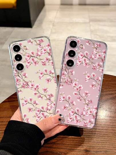 غطاء هاتف مطرز بالأزهار مرسوم بإطار شفاف بسيط أنيق مضاد للسقوط متوافق مع هواتف سامسونج جالاكسي S25/S25PLUS/S25Ultra/A16/A36/A26/A56/A50/A12/A32/A52/A72/A51/A21S/A13/A14/S24/S24PLUS/S24Ultra/S20/S23/S22/A53/S20FE/S21/، متوافق مع هواتف شاومي 11/12Pro/12/12X