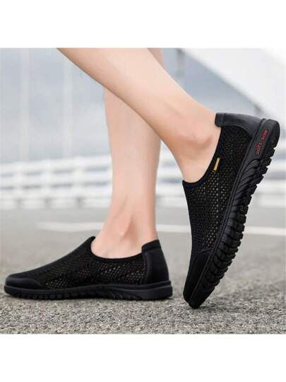 أحذية رياضية كاجوال بنقشة شبكية ناعمة وقاع تنفس للرجال، أحذية شبكية عصرية متعددة الاستخدامات على الطراز الكوري