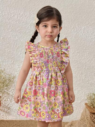 فساتين بيبي Blossori فستان قصير بأكمام كشكش مزهر لطفلة رضيعة، أسلوب ريفي