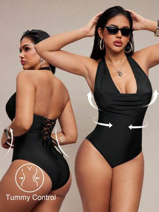 مايوه حريمي قطعة واحدة Shapewave بدلة سباحة للنساء بتصميم حمالة ظهر مفتوح ومراقبة البطن