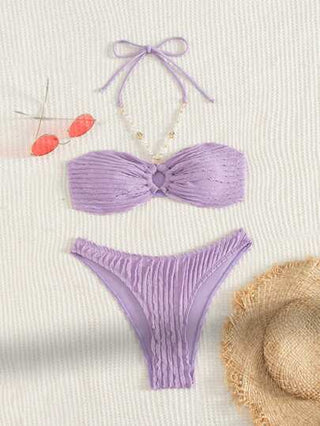 طقم تانكيني حريمي Swim Mod طقم بكيني قطعتين من نوع تانكيني مزود بربطة أمامية على شكل هالتر، لون أحادي للسيدات