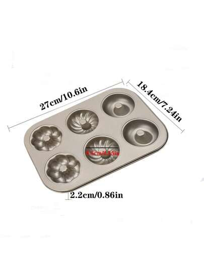 قالب خبز المادلين ذو 6 تجاويف بشكل دونات، صينية خبز ذهبية مانعة للالتصاق بنمط زهرة طواحين الريح 3قطعة
