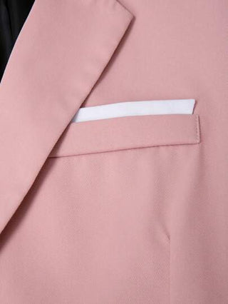 Manfinity Mode طقم بدلة كاجوال رجالي مكون من سترة وبنطلون بأكمام طويلة وياقة مطوية بلون سادة، بدلة صيفية للرجال