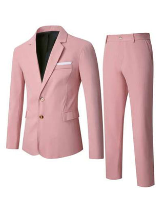 Manfinity Mode طقم بدلة كاجوال رجالي مكون من سترة وبنطلون بأكمام طويلة وياقة مطوية بلون سادة، بدلة صيفية للرجال