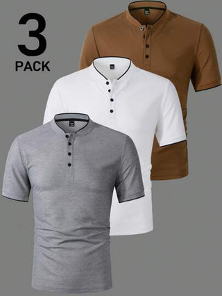 Manfinity Homme 3 قطع طقم قمصان بولو رجالية ذات لون واحد للأعمال