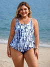 طقم تانكيني حريمي Swim Lushoire قطعتان من ملابس السباحة نوع Tankini بطبعات زهور على لون الأزرق الكحلي للمرأة ذات الحجم الكبير، تخفي منطقة الخصر، ملابس كاجوال مناسبة للشاطئ أو البركة