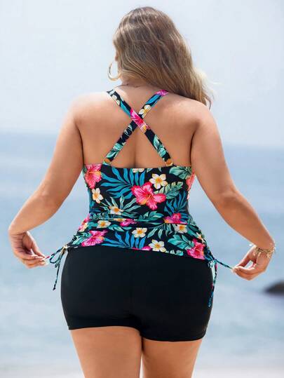 Swim Lushoire حمالة بكيني منقوش بالنقشات الاستوائية للمقاسات الكبيرة