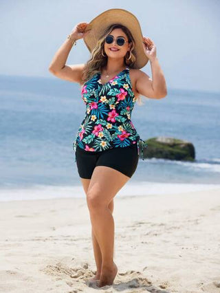 Swim Lushoire حمالة بكيني منقوش بالنقشات الاستوائية للمقاسات الكبيرة