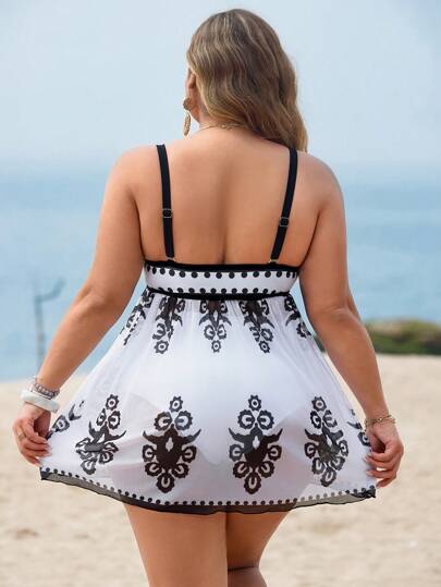 Swim Lushoire طقم ملابس علوية خامل وتانكيني سوستة للمقاسات الكبيرة، بطراز بوهيمي، ملابس صيفية