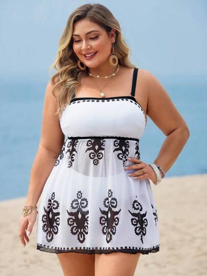 Swim Lushoire طقم ملابس علوية خامل وتانكيني سوستة للمقاسات الكبيرة، بطراز بوهيمي، ملابس صيفية