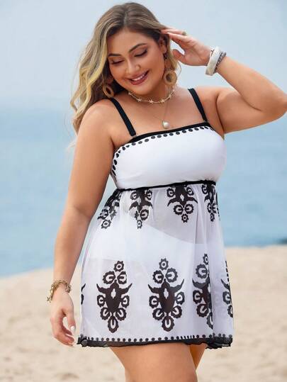 Swim Lushoire طقم ملابس علوية خامل وتانكيني سوستة للمقاسات الكبيرة، بطراز بوهيمي، ملابس صيفية