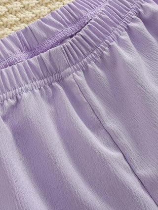 بيجاما مجموعة بنطلون وبيجامة بأكمام طويلة مزهرية باللون البنفسجي والشمبانيا 2 قطعة/مجموعة، لفصل الصيف