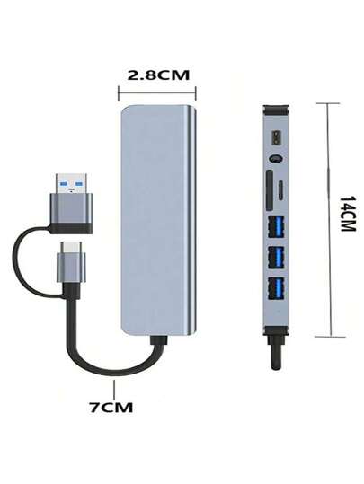 محول USB/ Type-C متعدد الإستخدامات 8 في 1 مع قارئ بطاقات TF/SD ، محول كمبيوتر