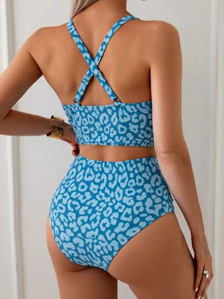 طقم تانكيني حريمي Swim مجموعة ملابس السباحة تانكيني ذات الرقبة على شكل حرف V ذو طبعة نمر 2 قطعة للنساء للشاطئ والإجازة الصيفية