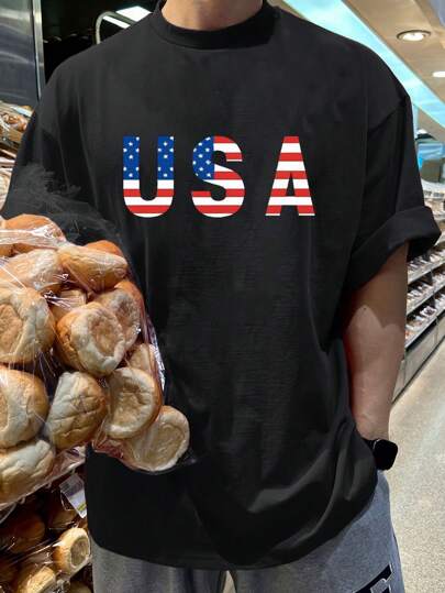 DAZY قميص تيشيرت قصير الأكمام مطبوع بعلم الولايات المتحدة الأمريكية للصيف