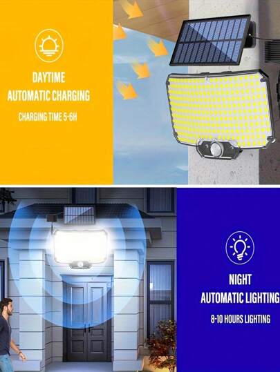 قطعة واحدة ضوء شمسي خارجي 234 LED مع كاشف حركة ضوء بحث شمسي، مصباح فيضي أمان شمسي بجهاز تحكم عن بعد، 3 أوضاع مع كابل تمديد، مناسب للشرفة والمدخل والتخييم والحديقة الخلفية