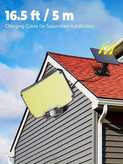 قطعة واحدة ضوء شمسي خارجي 234 LED مع كاشف حركة ضوء بحث شمسي، مصباح فيضي أمان شمسي بجهاز تحكم عن بعد، 3 أوضاع مع كابل تمديد، مناسب للشرفة والمدخل والتخييم والحديقة الخلفية
