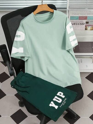 ملابس رياضية أطفال مجموعة 2 قطعة تي شيرت T قصير الأكمام مطبوع بتصميم حرفي وشورت ركض للمراهقين وفتيان المرحلة المتوسطة موسم الصيف