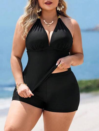 Swim Lushoire بدلة سباحة تانكيني 2قطعة بطراز عادي متزن، يشكل رقبة على شكل "ن"، إطلالة كاجوال أنيقة للسيدات ذوات المقاسات الكبيرة