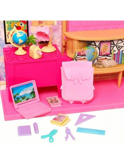 19 قطعة/طقم إكسسوارات لتعليم الدمى بحقيبة ظهر كمبيوتر مصباح مسطرة سماعات ألعاب، مناسبة للدمى بحجم 11.5 بوصة/30 سم، تعليمي مبكر