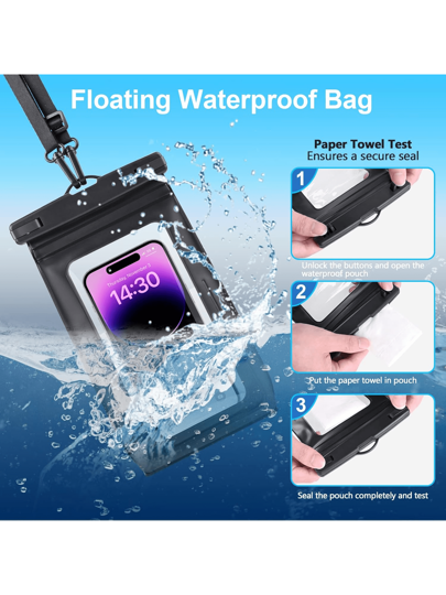 طقمان: كيس هاتف عائم مقاوم للماء مع سلسلة معلقة ، حافظة مائية عمومية لهواتف بحجم يصل إلى 6.5 بوصة مثالية للسباحة والتجديف والمغامرات في قوارب الكاياك