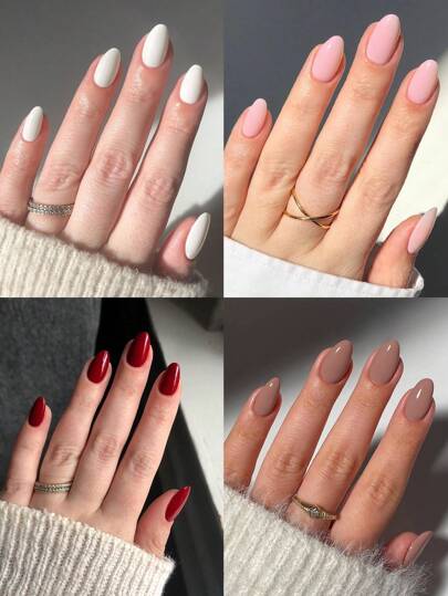 96 قطعة/علبة (4 ألوان مختلطة) أظافر وهمية قصيرة بشكل بيضاوي لامع، ذات موحد اللون بطرف مناسب، مثالي للبس أظافر أكريليك وهمية قصيرة على شكل اللوز، تتضمن: 1 غراء جيلي و1 مِلزمة أظافر، مناسبة للنساء والفتيات للاستخدام اليومي وحفلات