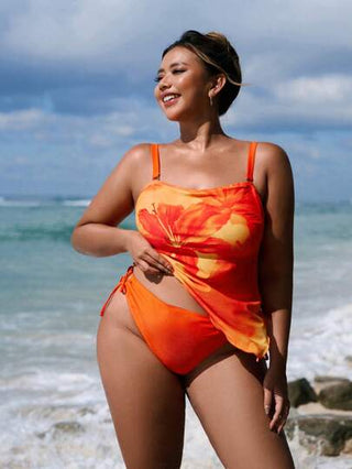 طقم تانكيني حريمي Swim Lushoire بدلة سباحة مطبوعة بطبعة زهور للنساء كبيرات الحجم مع أربطة سميكة، وشورت بكسرة عالية الخصر للتنحيف، مجموعة من قطعتين، للإجازة والأوقات الترفيهية