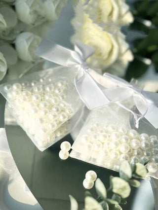 24 قطعة أكياس هدايا شفافة من الأورجانزا مع ربطة بيضاء، مناسبة للهدايا والحلوى والأعمال اليدوية والمجوهرات، المعمودية، شمع التمني لعيد الهالوين، عيد الميلاد، ، عيد الحب، الزفاف، التخرج