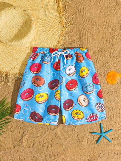 مايوه أولادي سراويل السباحة الزرقاء للأولاد ذوي الحجم الإضافي ذات طباعة الدونات