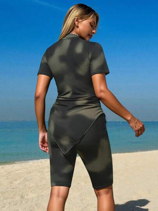 طقم تانكيني حريمي Swim Shayni ملابس شاطئ نسائية على الطراز الشرق أوسطي لعام 2024 تشمل بلوزة كاملة الأكمام، وبنطلون كابري، وبيكيني متواضع ذو قطعتين