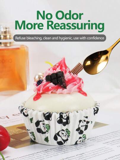 100قطعة/مجموعة من أوراق الخبز الورقية المزينة بتصميم الباندا للكبك، إمدادات حفلة عيد الميلاد لتجمع العائلة، أكواب مقاومة للشحوم