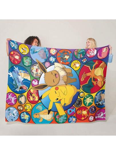 pokemon بطانية ملقمة من البوكيمون بقطعة واحدة | متعددة الألوان من البوليستر ، مريحة لجميع المواسم | مناسبة للأريكة والسرير والسفر والتخييم | رسوم كرتونية لآش وبيكاتشو وتشاريزارد وسكوتل وإيفي ومتو|هدية مثالية لمعجبي البوكيمون