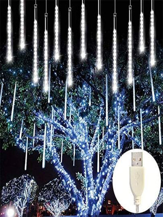 1 قطعة أنوار تسلسلية شلالات النيزك LED بقوة 192 ليد، متعددة الألوان، تعمل بالطاقة USB، إضاءة داخلية معلقة، من البلاستيك، لا حاجة لبطاريات، للشارع والحديقة والفناء والممرات، ديكور عيد