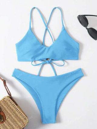 طقم تانكيني حريمي Swim Lushoire بدلة سباحة من بناطيل الخصر ذات خطوط عریضة عريضة وعنق رفيع جذّاب و قطع علوي لون أحادي، بدون سلك
