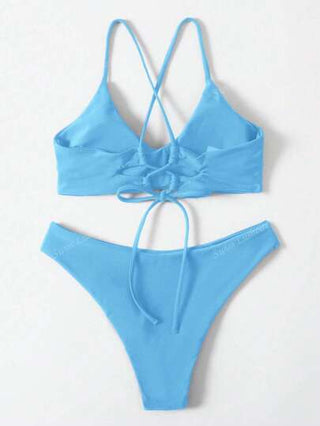 طقم تانكيني حريمي Swim Lushoire بدلة سباحة من بناطيل الخصر ذات خطوط عریضة عريضة وعنق رفيع جذّاب و قطع علوي لون أحادي، بدون سلك