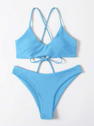 طقم تانكيني حريمي Swim Lushoire بدلة سباحة من بناطيل الخصر ذات خطوط عریضة عريضة وعنق رفيع جذّاب و قطع علوي لون أحادي، بدون سلك