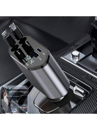 شاحن سيارة سريع بكبل قابل للسحب 4 في 1 ، شاحن USB للسيارة متوافق مع هواتف 11/12/13/14/15/Pro Max، Galaxy S23/22، Pixel و IPad Pro من اكسسوارات السيارة
