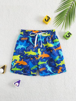 مايوه أولادي تي شيرت كم قصير ملائم للأطفال من الأولاد بياقة دائرية، وشورت سباحة وشورت شاطئ