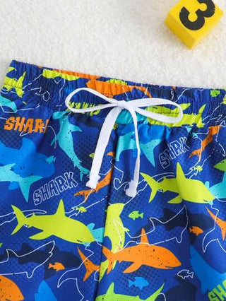 مايوه أولادي تي شيرت كم قصير ملائم للأطفال من الأولاد بياقة دائرية، وشورت سباحة وشورت شاطئ