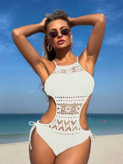 مايوه حريمي قطعة واحدة بدلة سباحة بوهيمية بأسلوب قصر الخصر والسحر الجنسي وتنحيف الجسم موديل صيف 2025 قطعة واحدة من التول