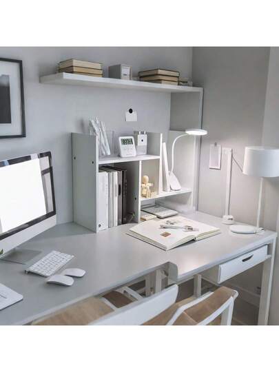 أثاث مكتبي رف كتب مكتبي خشبي بشكل حرف H، منظم ملفات مكتبي قابل للتوسيع