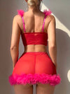 Classic Sexy 3 قطع مجموعة ملابس داخلية نسائية مثيرة (حمالة صدر بدون سلك، سروال جي-سترينغ، تنورة قصيرة)