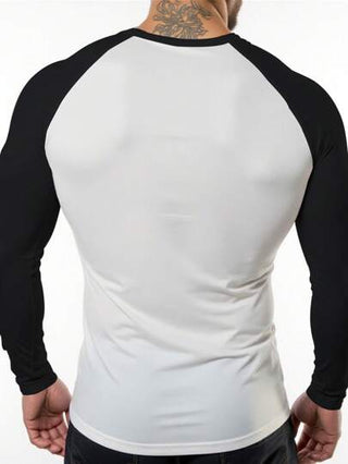 Manfinity Sport Corelite قميص رياضي رجالي بأكمام طويلة وياقة مدورة مطبوع بألوان متباينة، ملابس رياضية للتمارين البدنية والركض